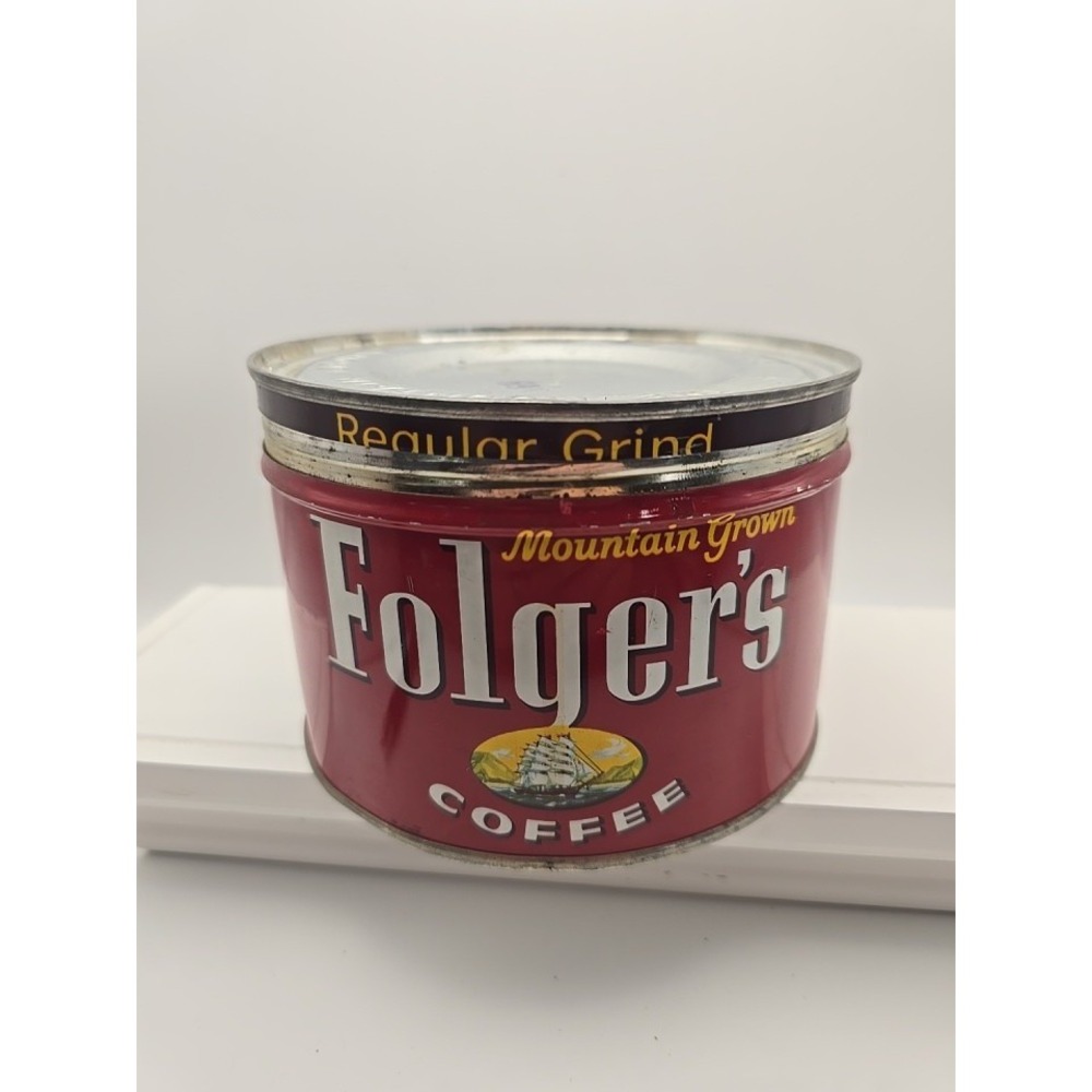 Vintage‎ Folger's 1959 1 Ib Coffee Keywind Can Mountain Grown Regular Vintage